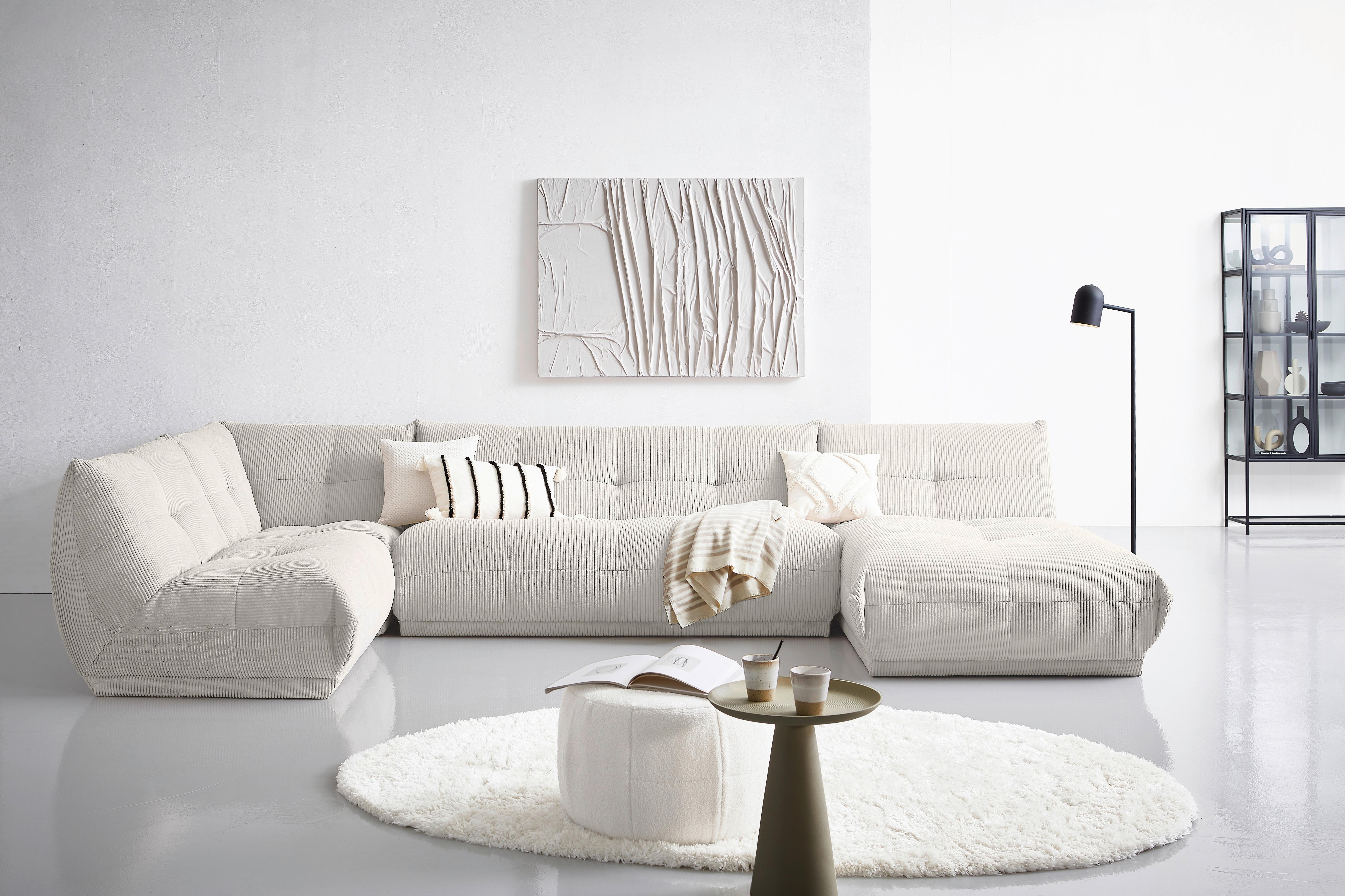 Wohnlandschaft Giselle Weiß Cord - Weiß, Trend, Textil (210/390/185cm) - Livetastic