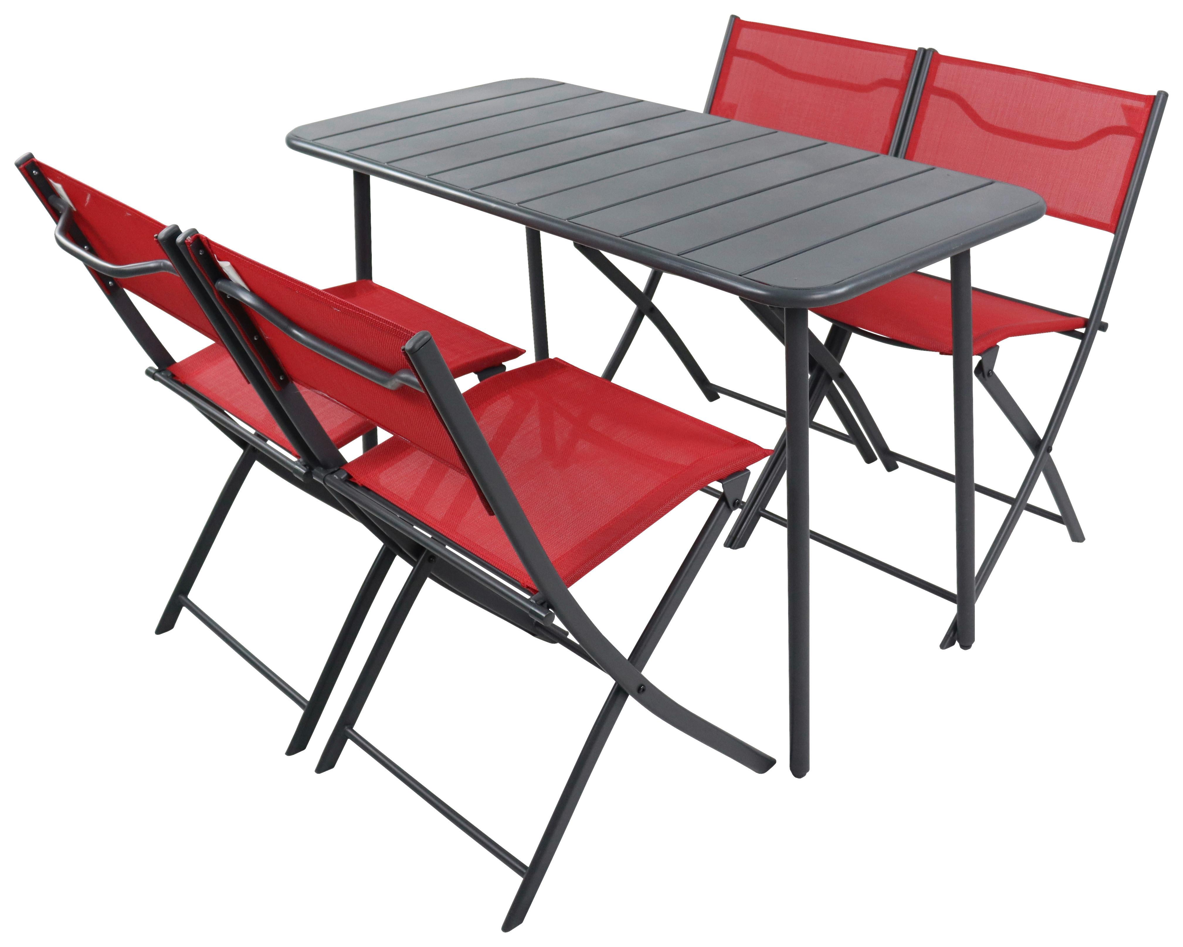 Gartenmöbel Set 5-Tlg. Sumila aus Metall/Kunststoff/Textil - Rot/Schwarz, MODERN, Kunststoff/Textil - Ambia Garden