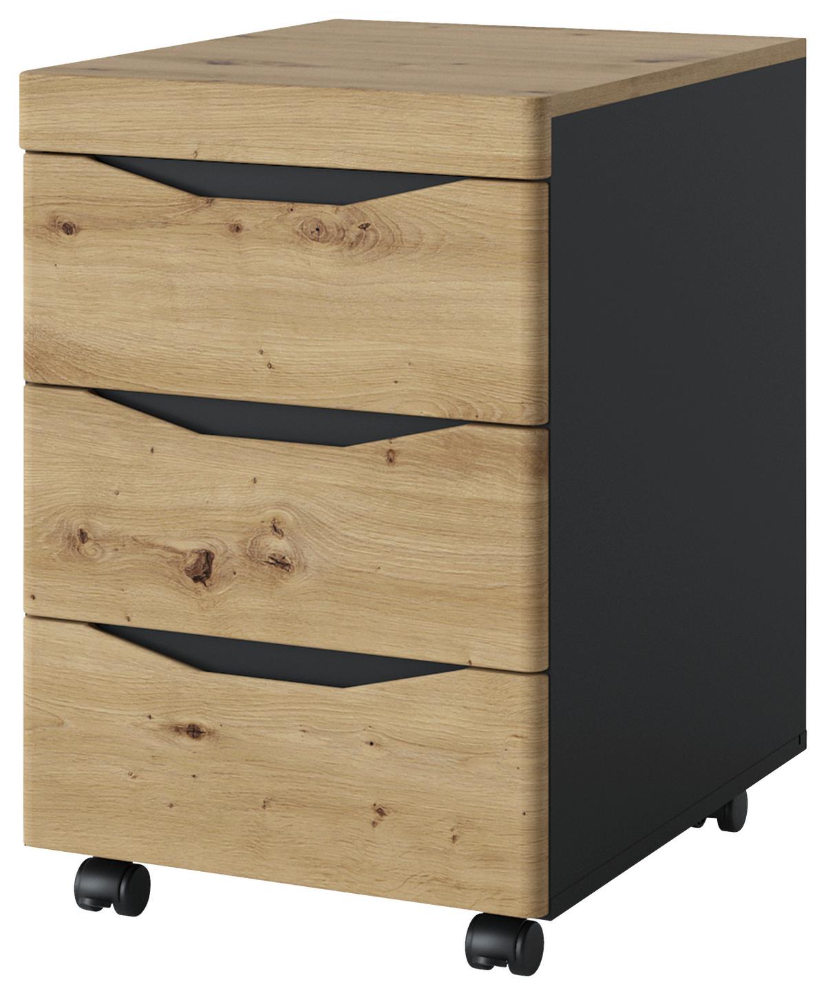 Rollcontainer Turino B: 44,9 Cm - Anthrazit/Eiche Artisan, Trend, Holzwerkstoff/Kunststoff (44,9/66/54,9cm)