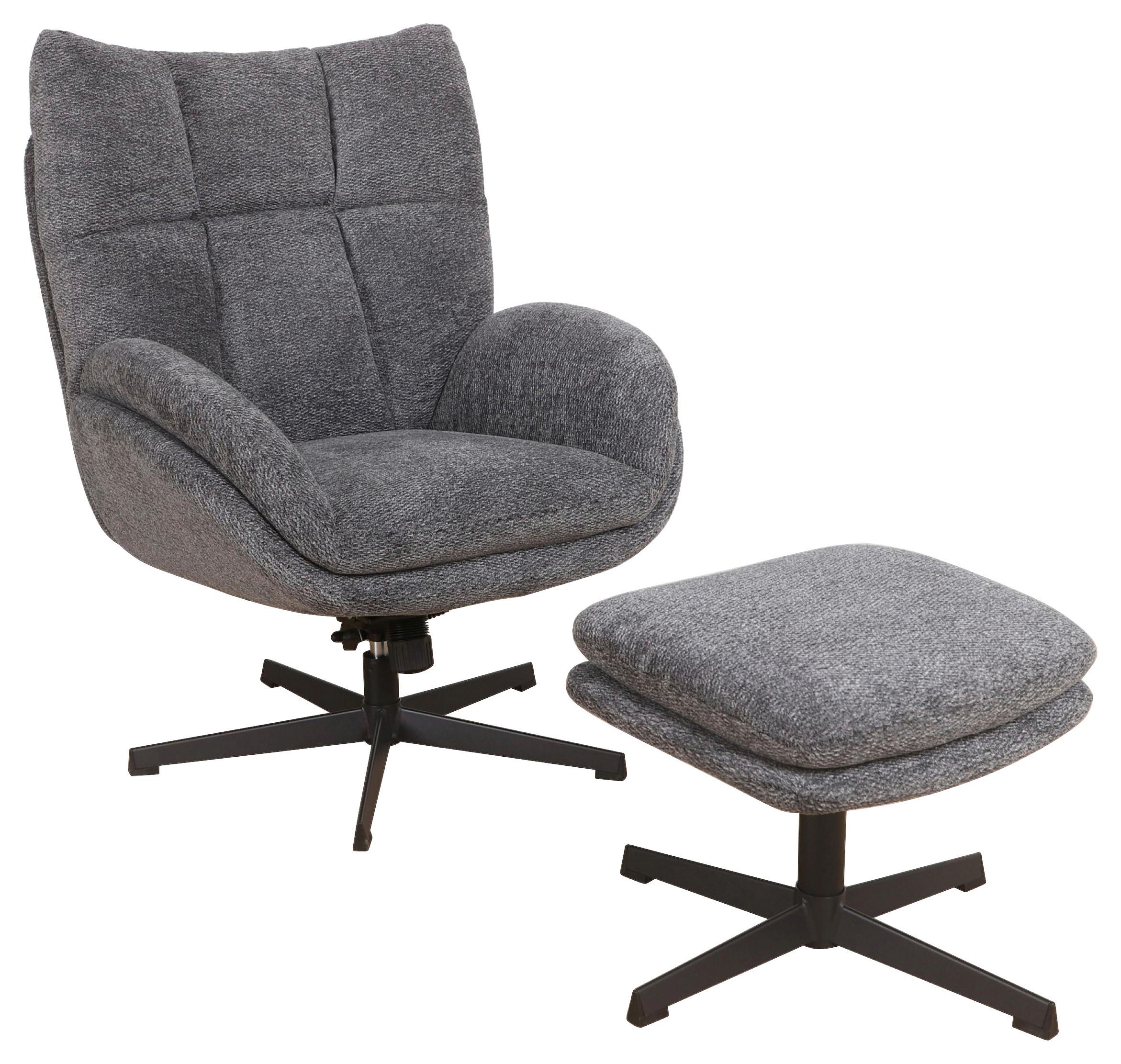 Relaxsessel Houston Chenille dunkelgrau, B: 76cm - Dunkelgrau/Schwarz, MODERN, Textil/Metall (76/101/87cm)