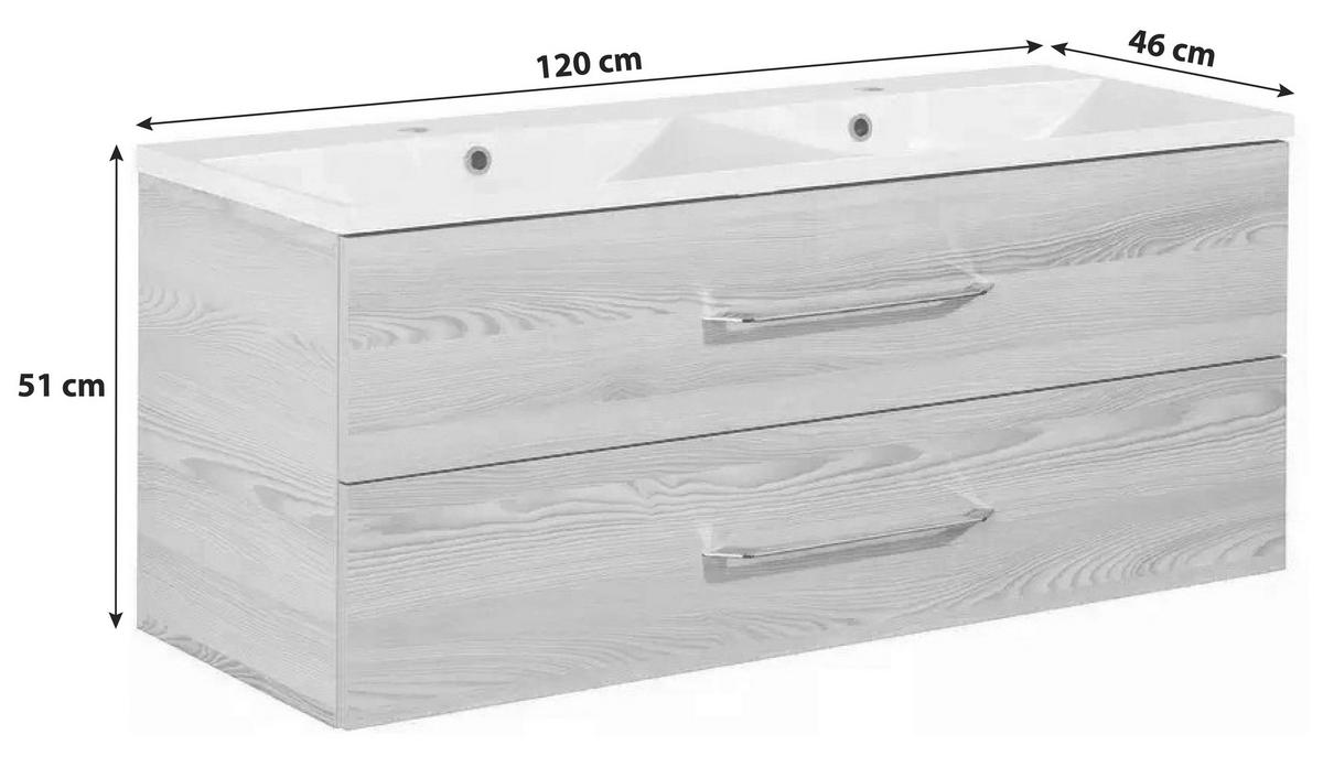 Waschbecken mit Unterschrank Clever B: 120 cm Weiß - Weiß, MODERN, Holzwerkstoff/Kunststoff (120cm) - MID.YOU