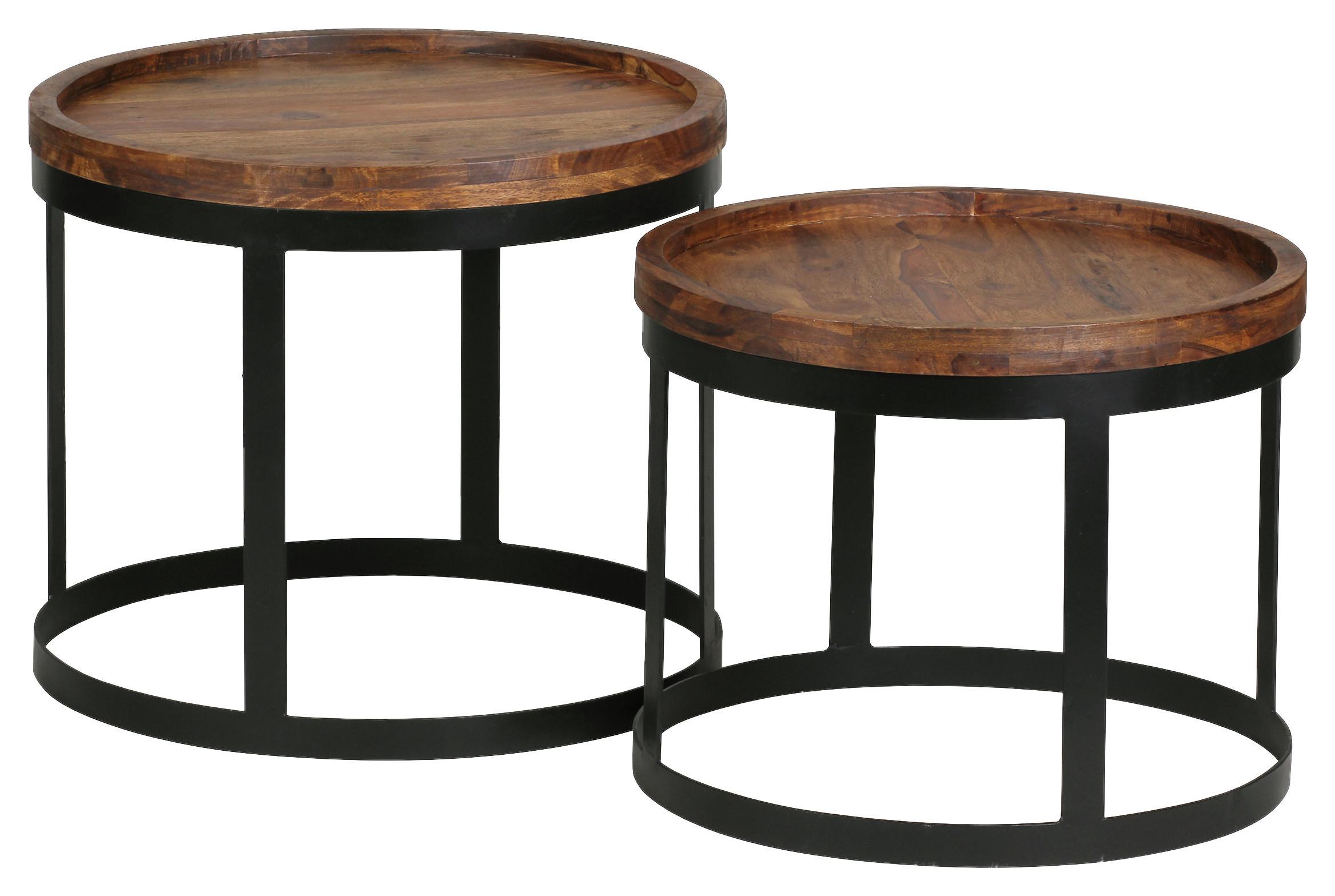 Príručný stolík Akola sada 2ks masív - čierna/farba indického palisandra, Design, kov/drevo (53/53/45cm) - MID.YOU