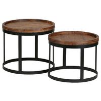 Príručný stolík Akola sada 2ks masív - čierna/farba indického palisandra, Design, kov/drevo (53/53/45cm) - MID.YOU