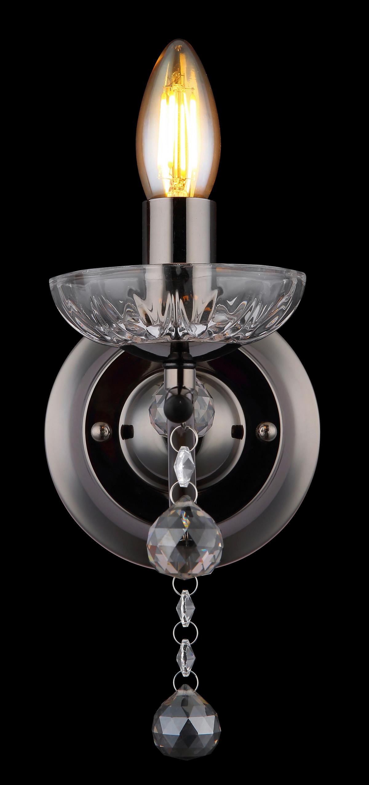 Wandleuchte 64134w - Klar/Schwarzchrom, KONVENTIONELL, Glas/Metall (14/24/33cm) - Globo