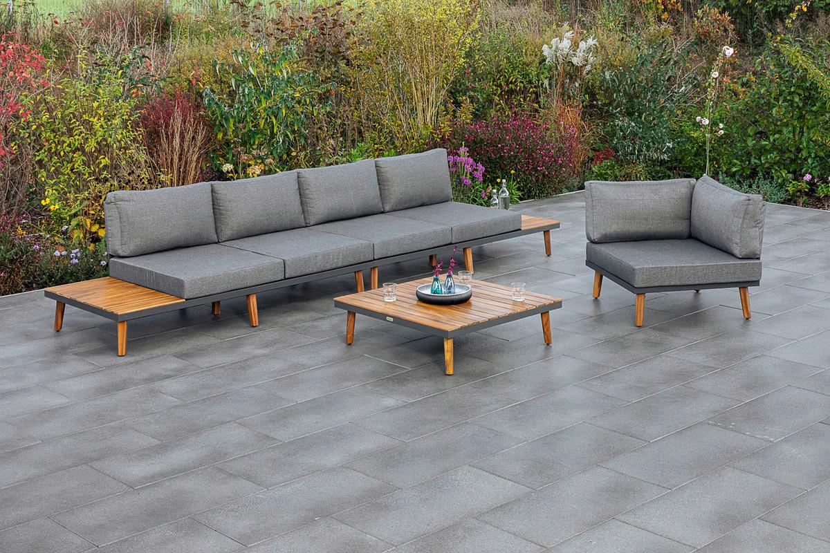 Gartenmöbel Set 2-tlg. Athen Holz/aluminium Mit Kissen - Graphitfarben/Braun, KONVENTIONELL, Holz/Textil (287,5/28/287,5cm) - Gardenson