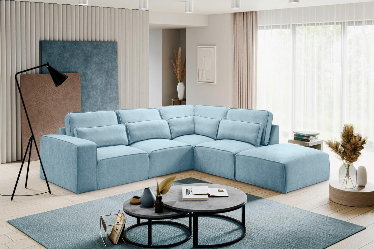 Ecksofa Lux Hellblau S: 305x281cm - Beige/Schwarz, Basics, Holz/Textil (305/281cm) - MID.YOU