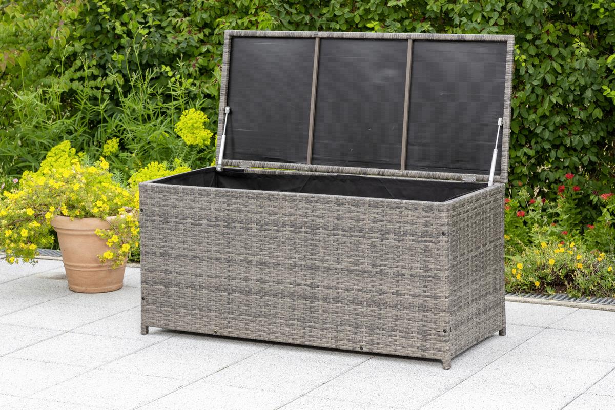 Kissenbox mit Aufklappbarem Deckel BxHxT: 123/54/60 cm - Grau, KONVENTIONELL, Kunststoff/Metall (123/54/60cm) - Gardenson