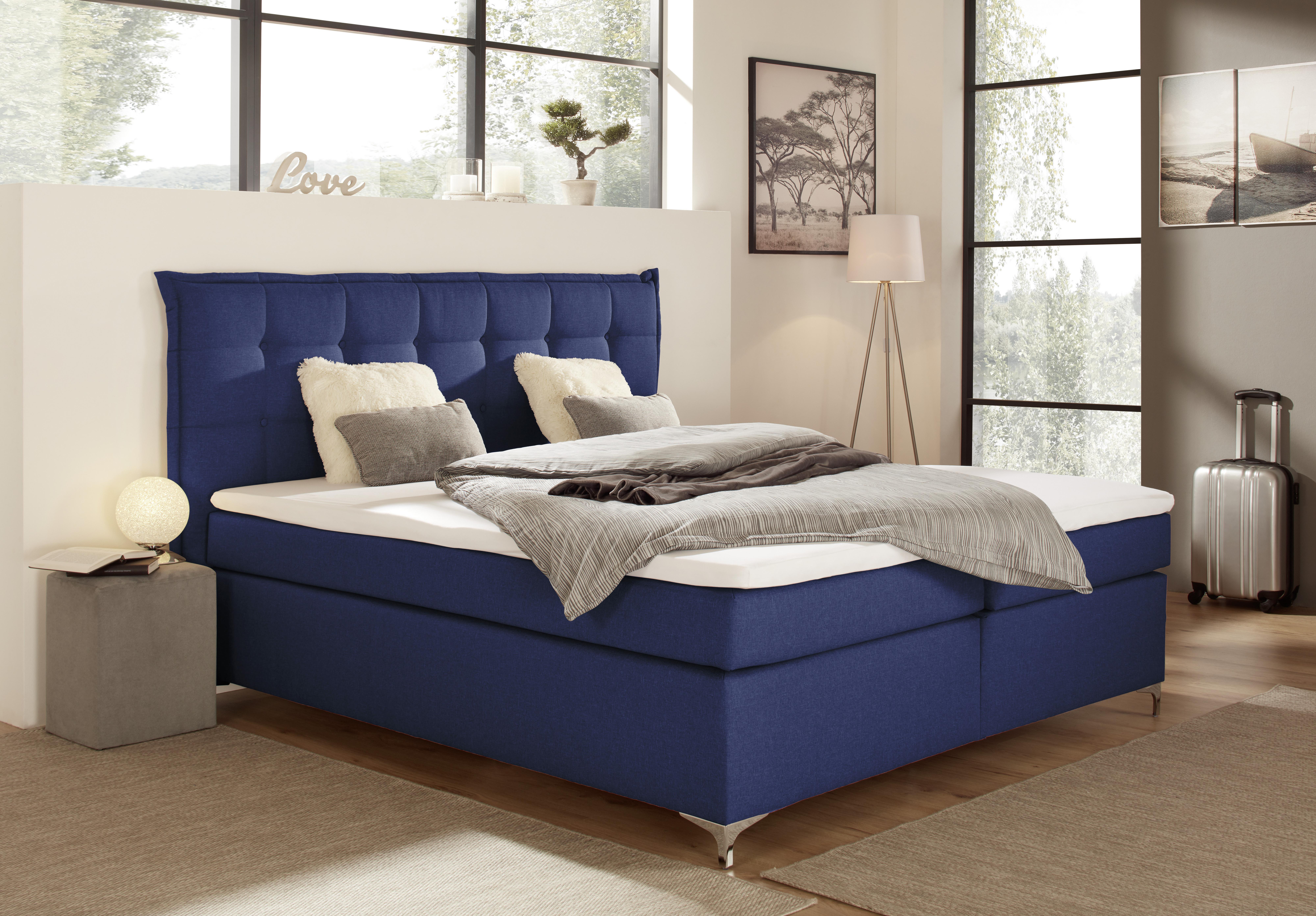 Boxspringbett mit Topper 180x200 Blau Fabio - Blau, MODERN, Textil (180/200cm)