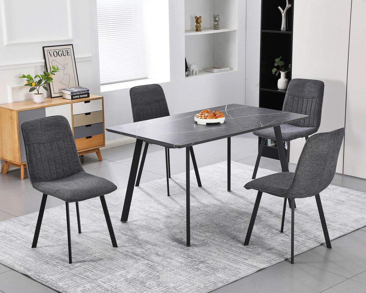Tischgruppe Mackay 5-tlg. Metall/textil Grau, B: 140cm - Grau, KONVENTIONELL, Holzwerkstoff/Textil (140/46/75/88/80/57cm) - MID.YOU