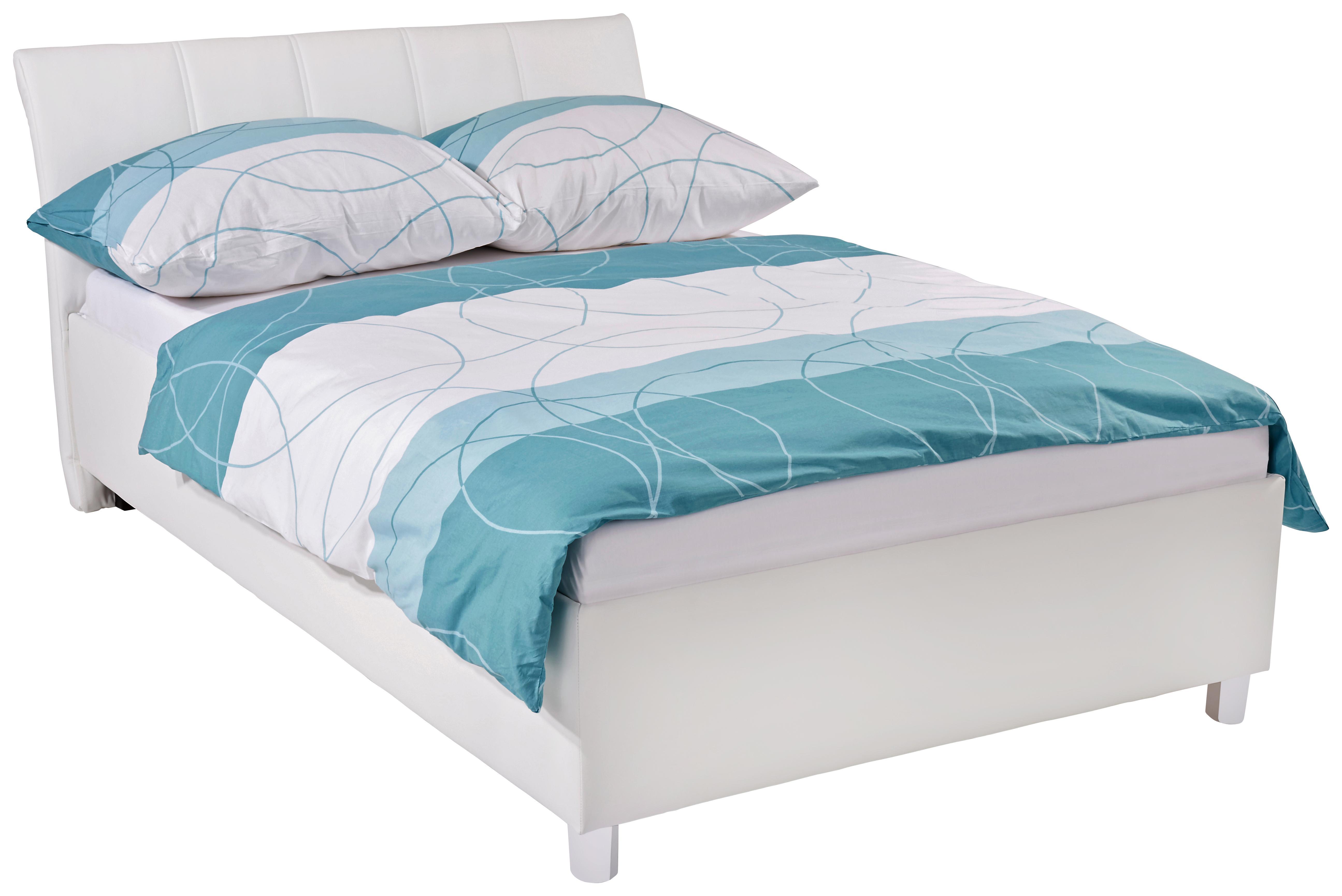 Kárpitozott Ágy Columbia - Fehér, konvencionális, Faalapú anyag/Textil (140/200cm)