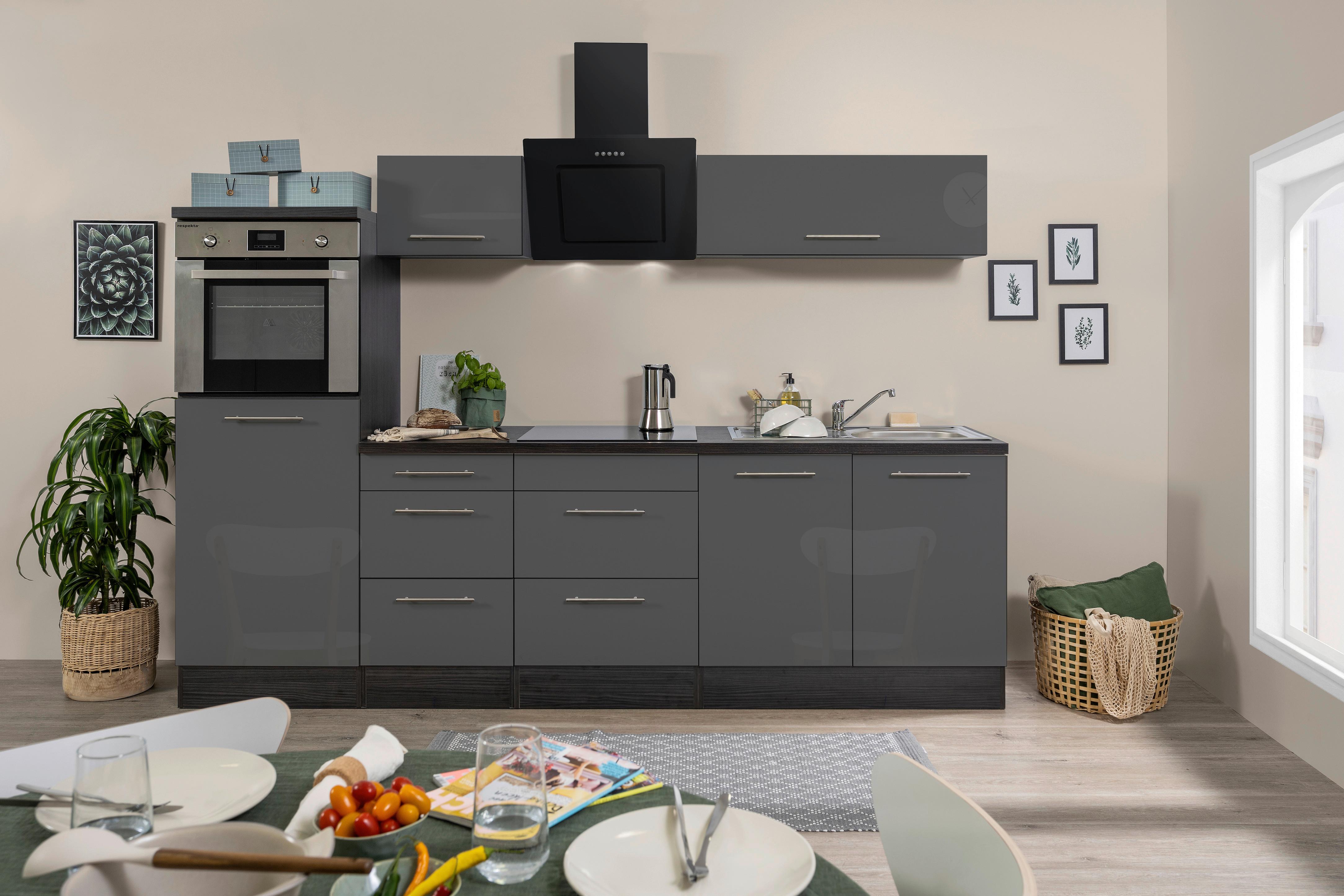 Küchenzeile Mit Geräten 270 Cm Grau - Eichefarben/Grau, Basics, Holzwerkstoff (270cm) - Respekta