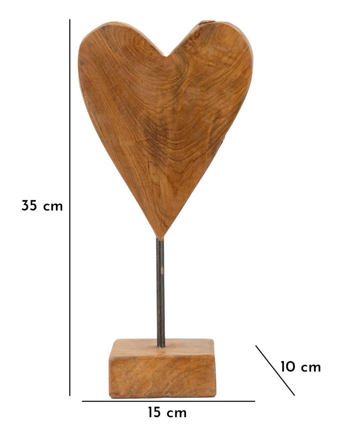 Skulptur Heart Teak Braun, B: 15 cm - Braun, Basics, Holz (15/35/10cm)