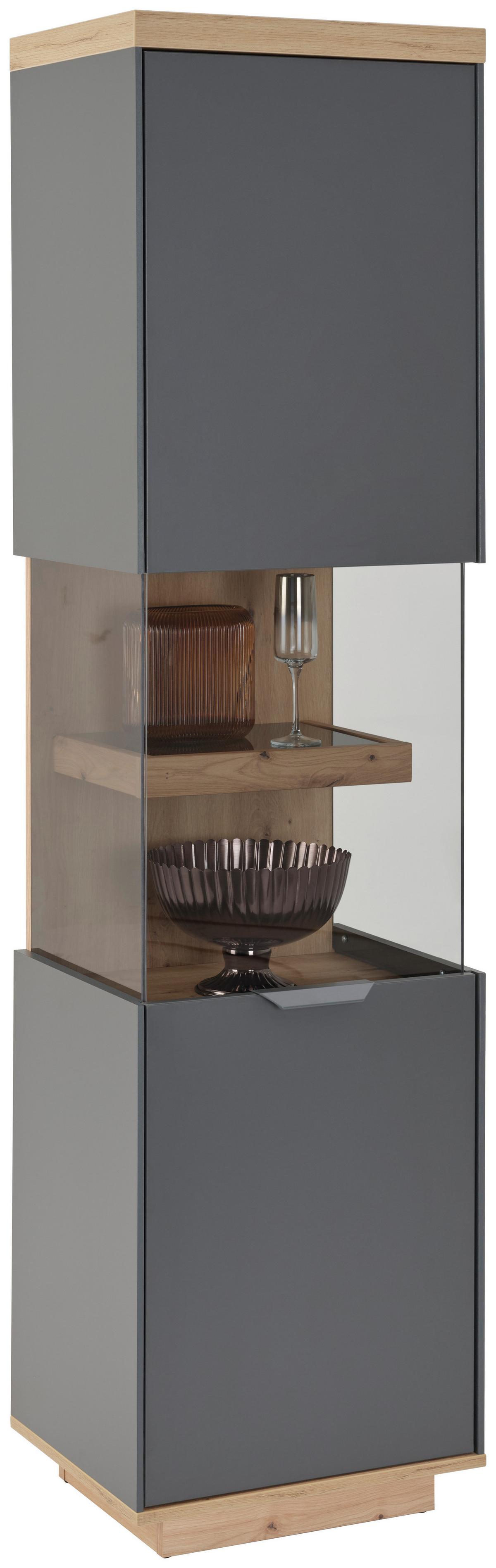 Wohnwand Jake Anthrazit/ Eiche Artisan Dekor B: 423,8cm - Anthrazit/Eiche Artisan, Trend, Glas/Holzwerkstoff (423,8/187/38cm)