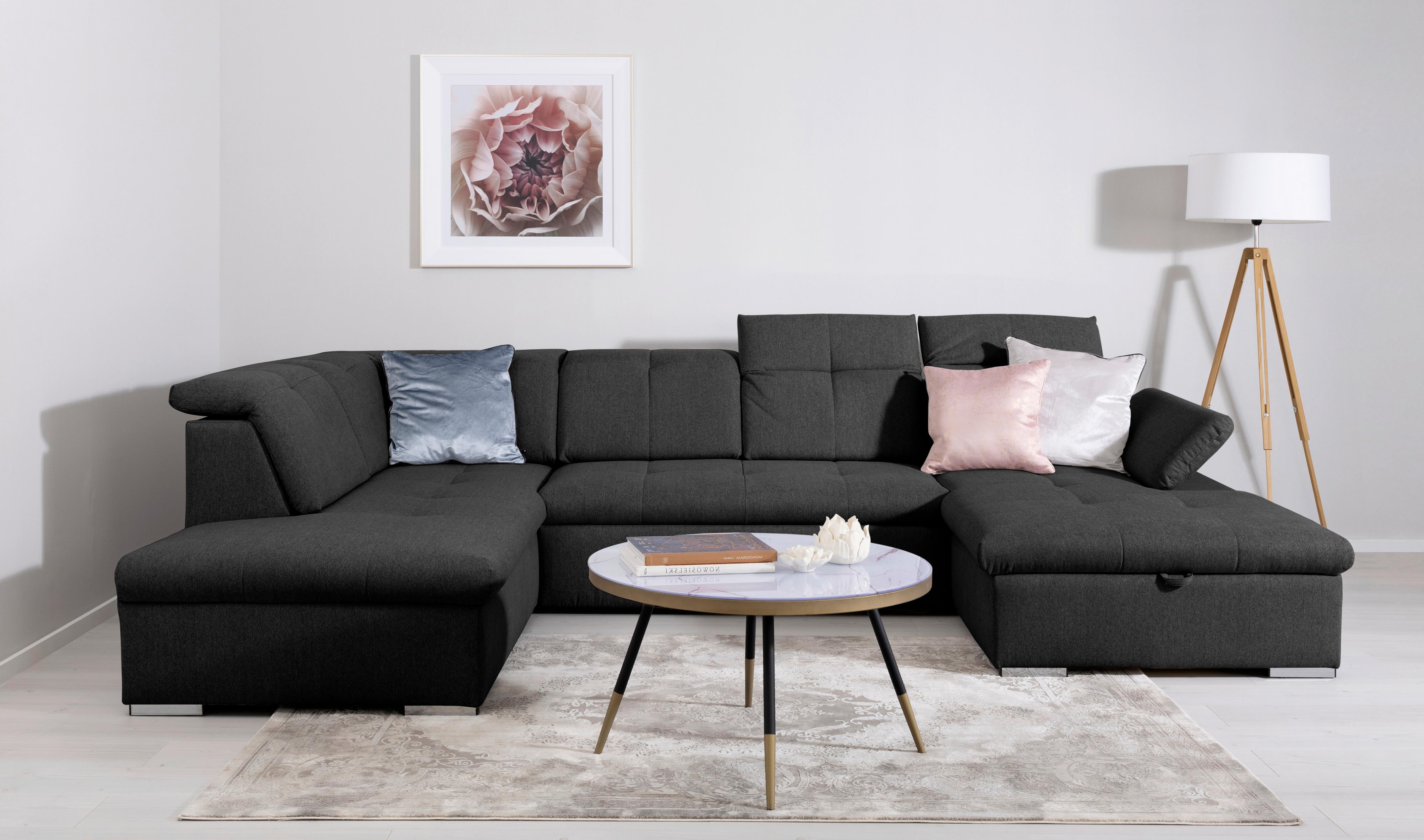 Wohnlandschaft Ramzes Schwarz U: 215x328x173 cm - Schwarz/Grau, Design, Textil (215/328/173cm) - MID.YOU