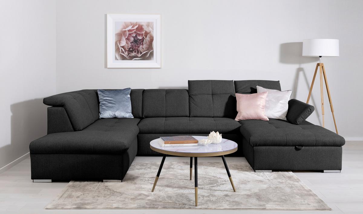 Wohnlandschaft Ramzes Schwarz U: 215x328x173 cm - Schwarz/Grau, Design, Textil (215/328/173cm) - MID.YOU