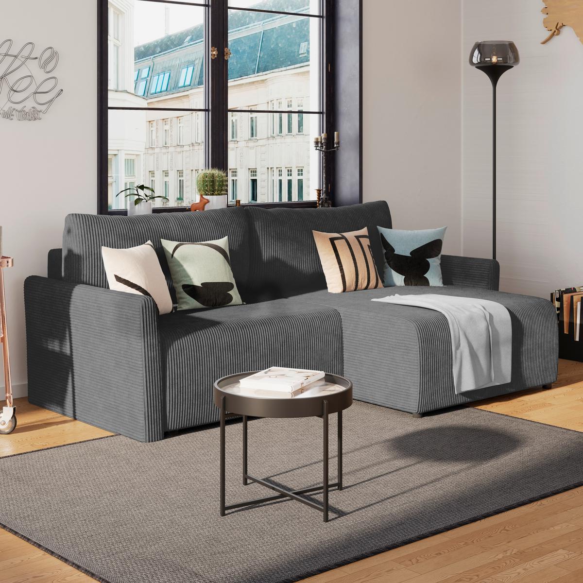 Ecksofa mit Schlaffunktion Sonos, Schwarz 228x146 cm - Ecru/Schwarz, MODERN, Textil (228/146cm)