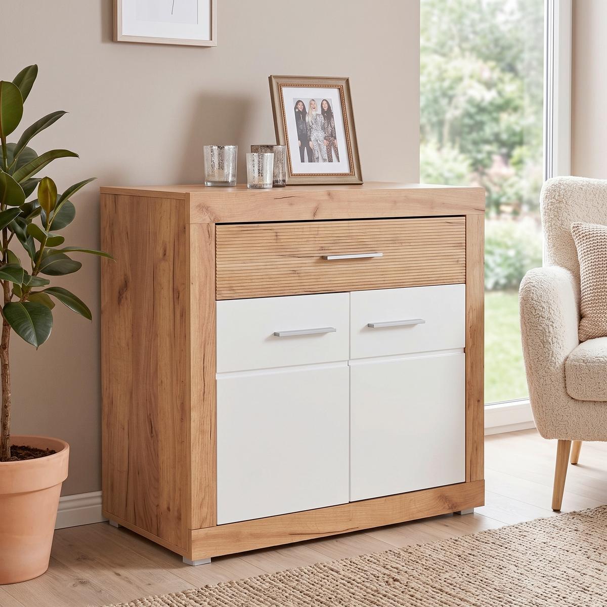 Kommode B 96,4cm Malta, Kraft Eiche Dekor/Weiß - Eichefarben/Weiß, MODERN, Holzwerkstoff (96,4/86/39,9cm)