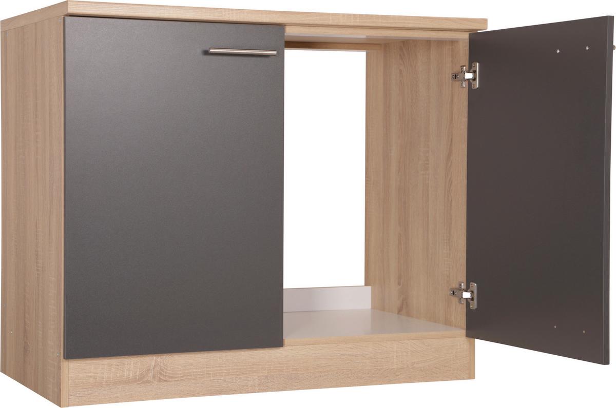 Spülenunterschrank Merle Grau/Eiche Dekor B:100cm - Eichefarben/Grau, Basics, Holzwerkstoff (100/84,8/60cm) - Respekta