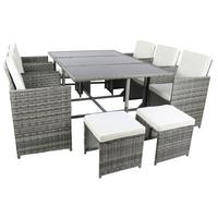 Gartentischgruppe 9-tlg Raloso Aus Kunststoffgeflecht - Creme/Grau, MODERN, Glas/Kunststoff - Ambia Garden