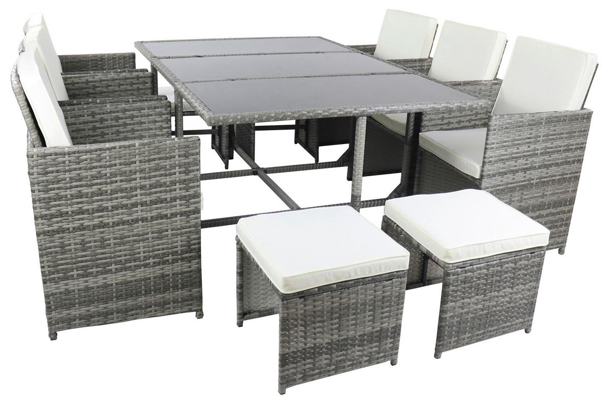 Gartentischgruppe 9-tlg Raloso Aus Kunststoffgeflecht - Creme/Grau, MODERN, Glas/Kunststoff - Ambia Garden
