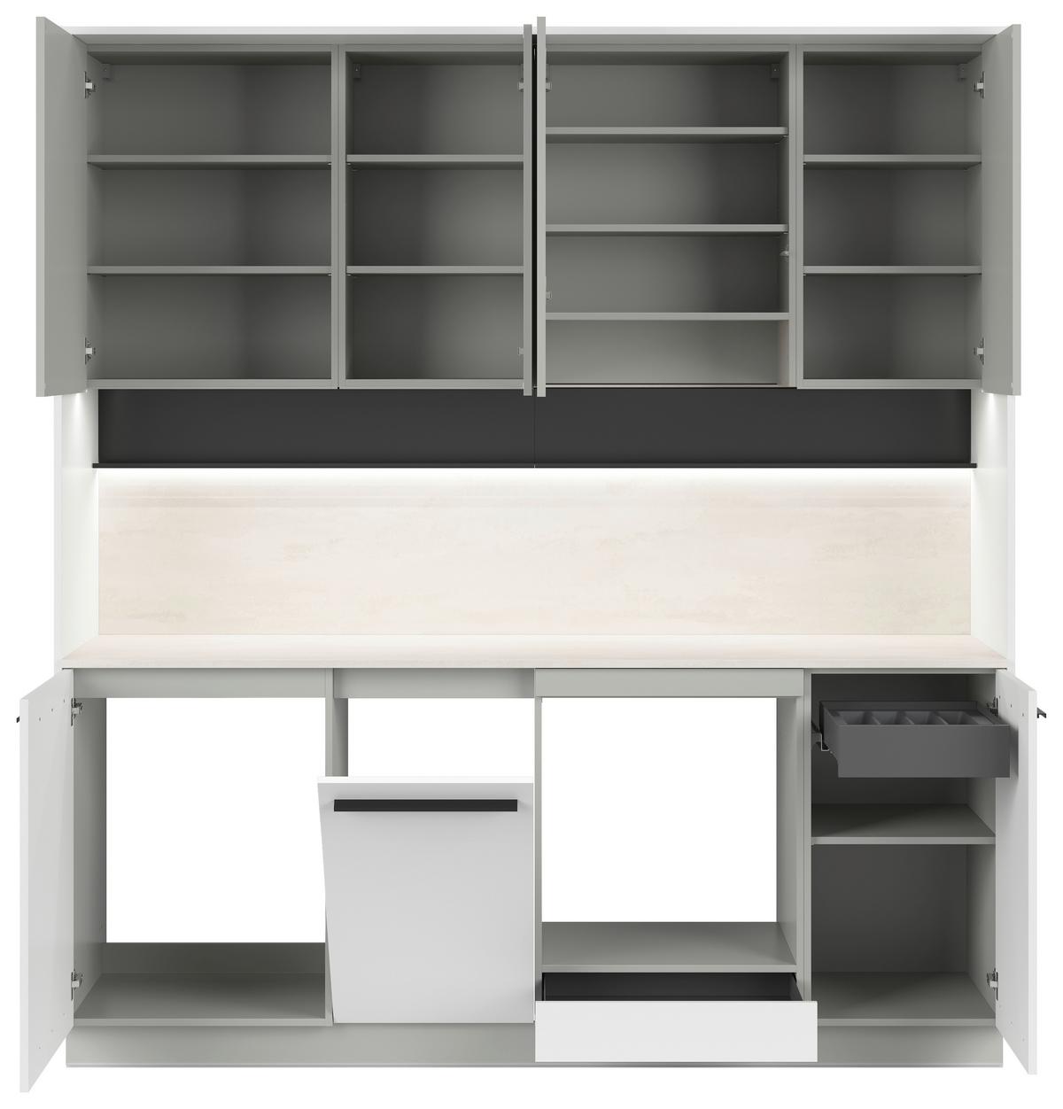 Kuchynská linka, š. 210 cm vrát.pasparty a dekor.obkladu - čierna/sivá, Basics, kompozitné drevo/plast (210cm) - Visiona