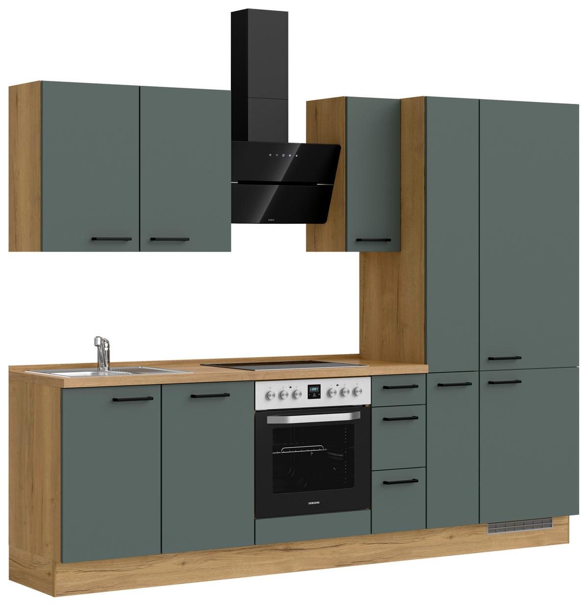 Kuchyňská linka 270 cm, minerální zelená,ultra matná - barvy dubu/černá, Moderní, kov/kompozitní dřevo (270cm) - Nobilia