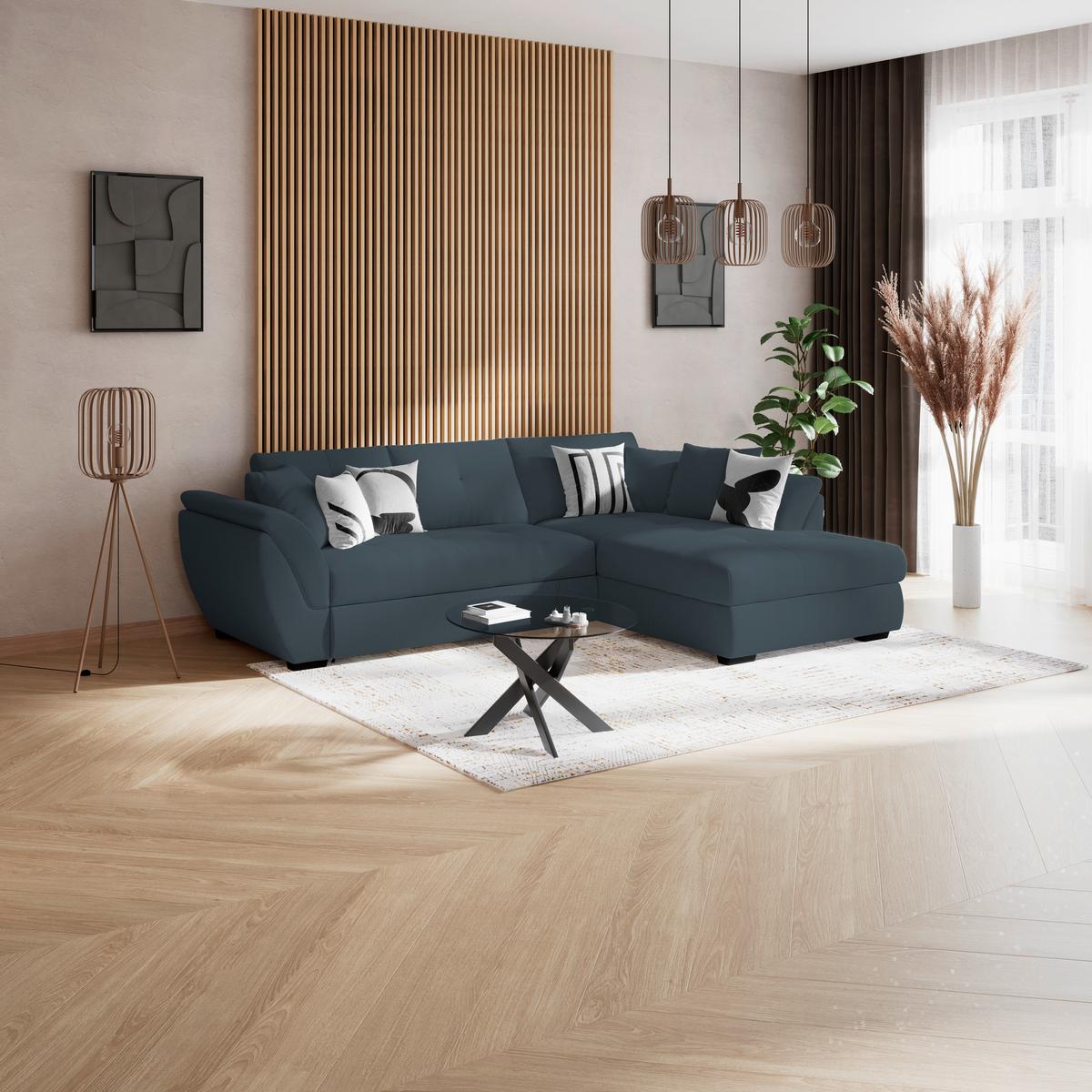 Rohová sedačka BERISSO, pravá, modrá - modrá/čierna, Konventionell, textil (278/187cm) - Ondega