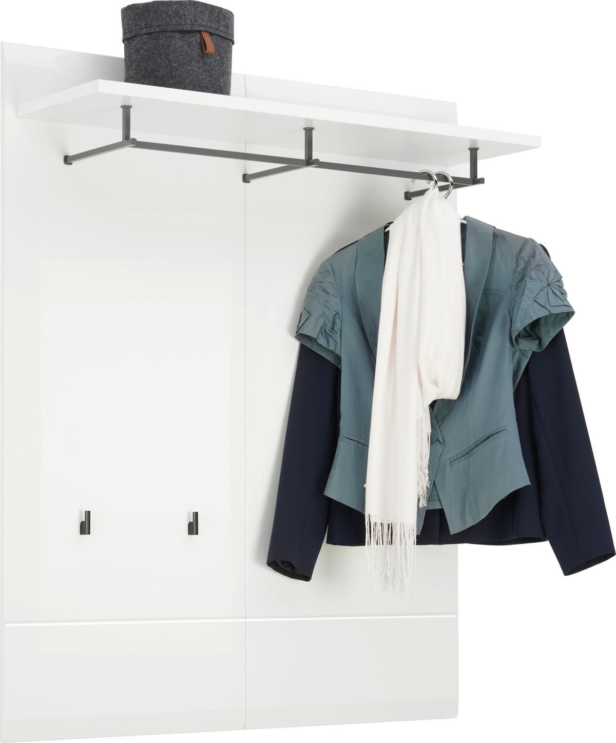 Garderobenpaneel Avanti Weiß B: 100 Cm - Weiß Hochglanz/Weiß, Basics, Holzwerkstoff (100/122/30cm) - Hom`in