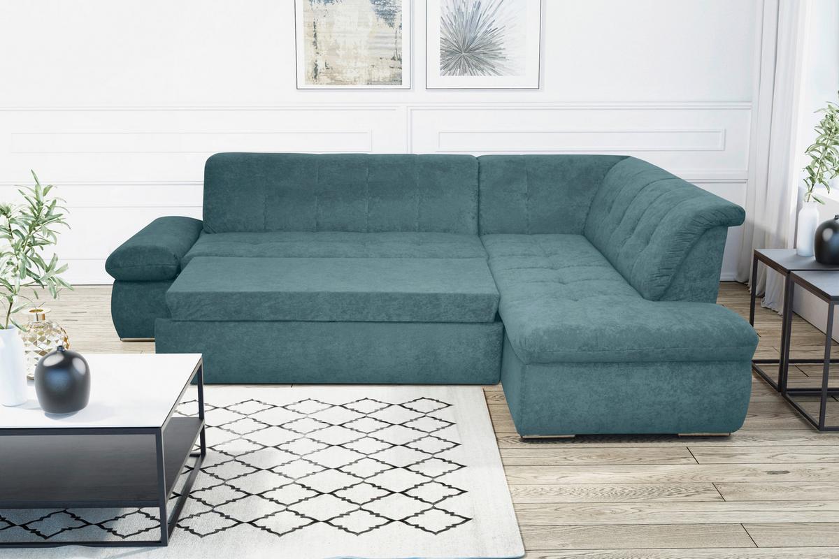 Ecksofa Mit Schlaffunktion Moric Petrol Mikrofaser - Chromfarben/Petrol, KONVENTIONELL, Textil (273/216cm) - MID.YOU
