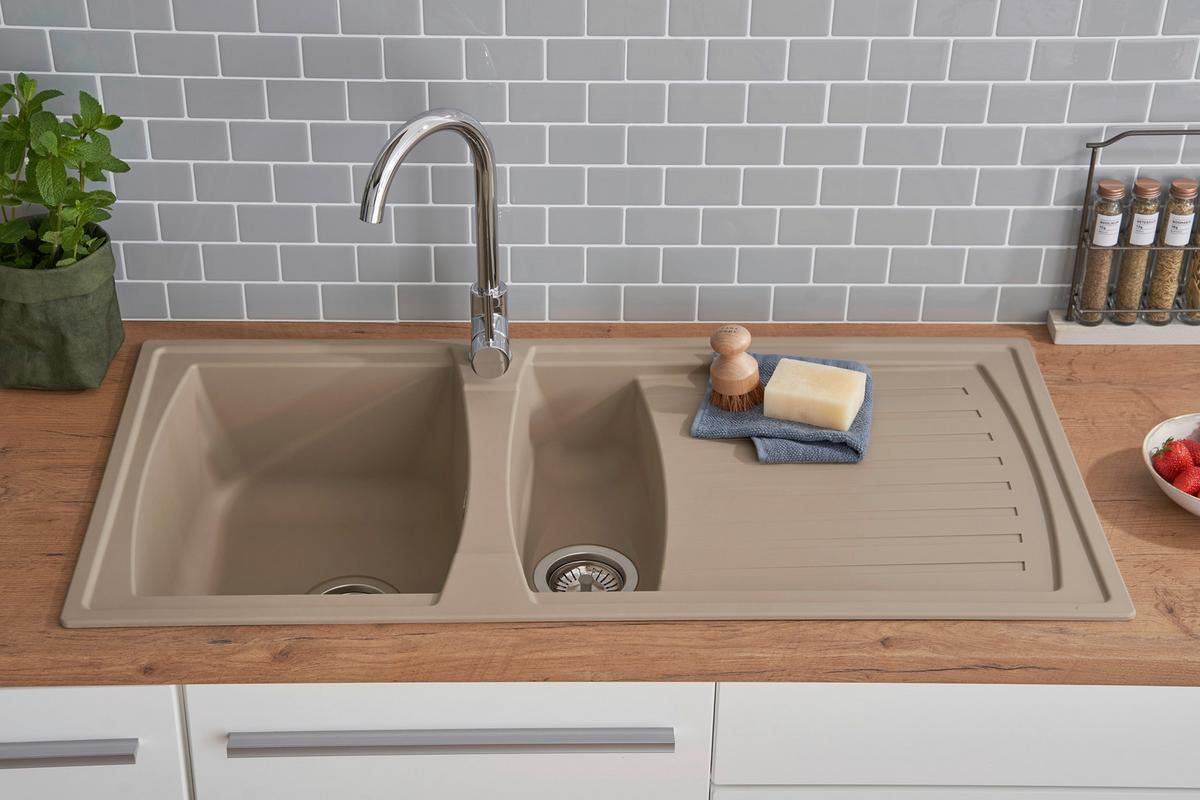 Spüle Respekta Boston Kunststein Bxt: 100x50 Cm - Beige, Trend, Glas/Kunststoff (100/20/50cm) - Respekta