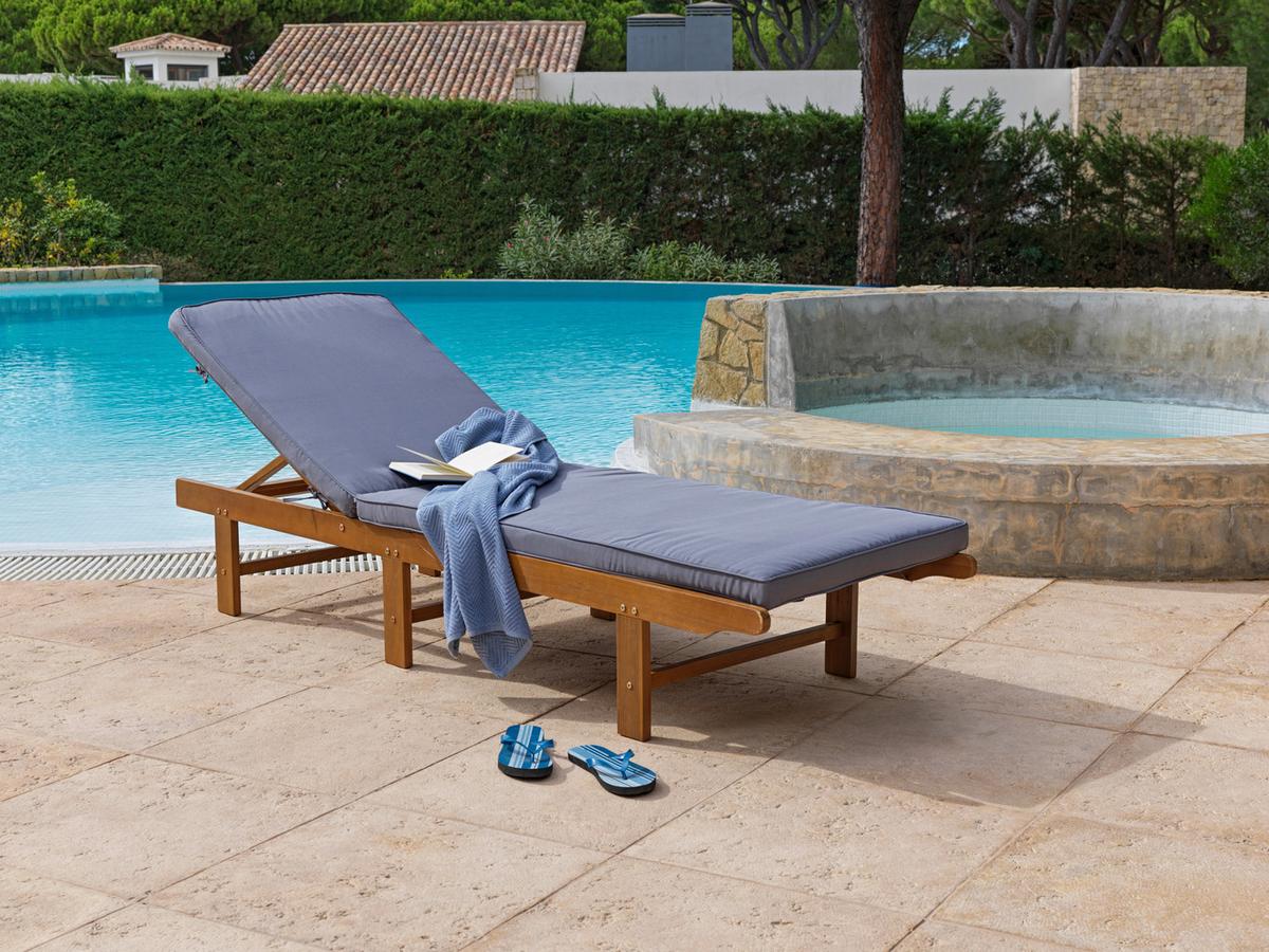 Sonnenliege Borkum Aus Akazienholz mit Auflage - MODERN, Holz/Textil (63/91-30/198cm) - Beldano