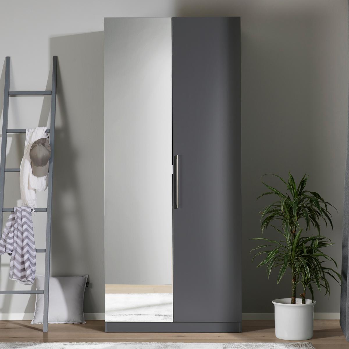 Drehtürenschrank Mit Spiegel 91,1cm Unit Anthrazit - Anthrazit, MODERN, Holzwerkstoff (91,1/210/58,3cm) - Ondega
