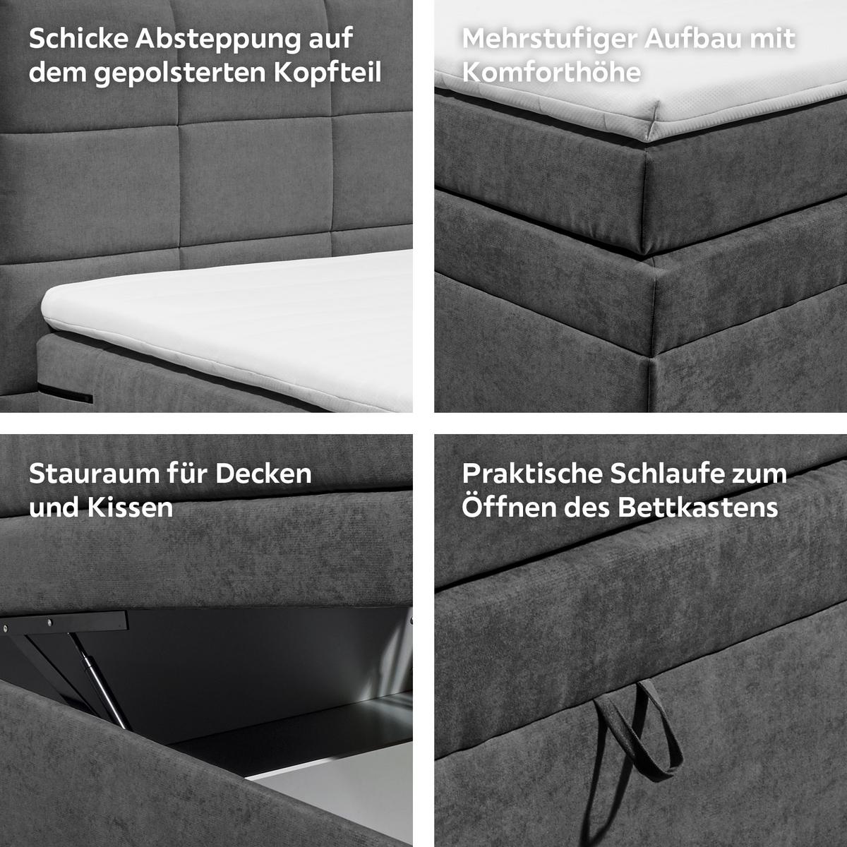 Boxspringbett Mit Topper & Bettkasten 120x200 Tacoma 3 - Anthrazit, KONVENTIONELL (120/200cm) - MID.YOU