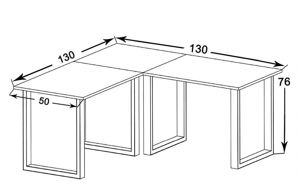 Schreibtisch Lona Silberfarbe/Eiche D. L: 130 cm - Honigeiche/Silberfarben, Design, Holzwerkstoff/Metall (130/130/76cm) - MID.YOU