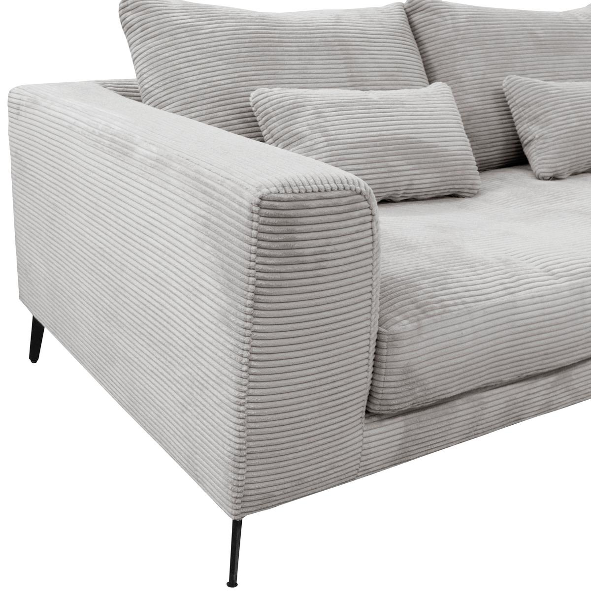 Ecksofa Berlin Cord Hellgrau 313x172 cm - Hellgrau/Schwarz, Design, Textil (313/172cm) - Livetastic