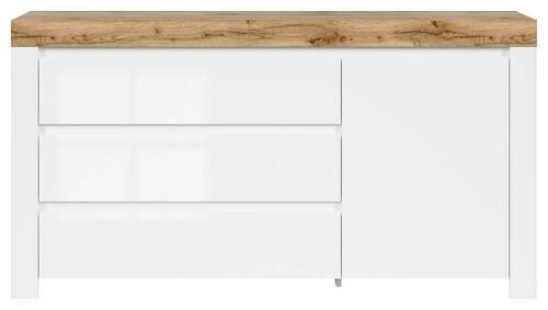Kommode Holten Chest Of Drawers - Weiß Hochglanz/Eiche Wotan, Design, Holzwerkstoff (156/83,5/42cm)
