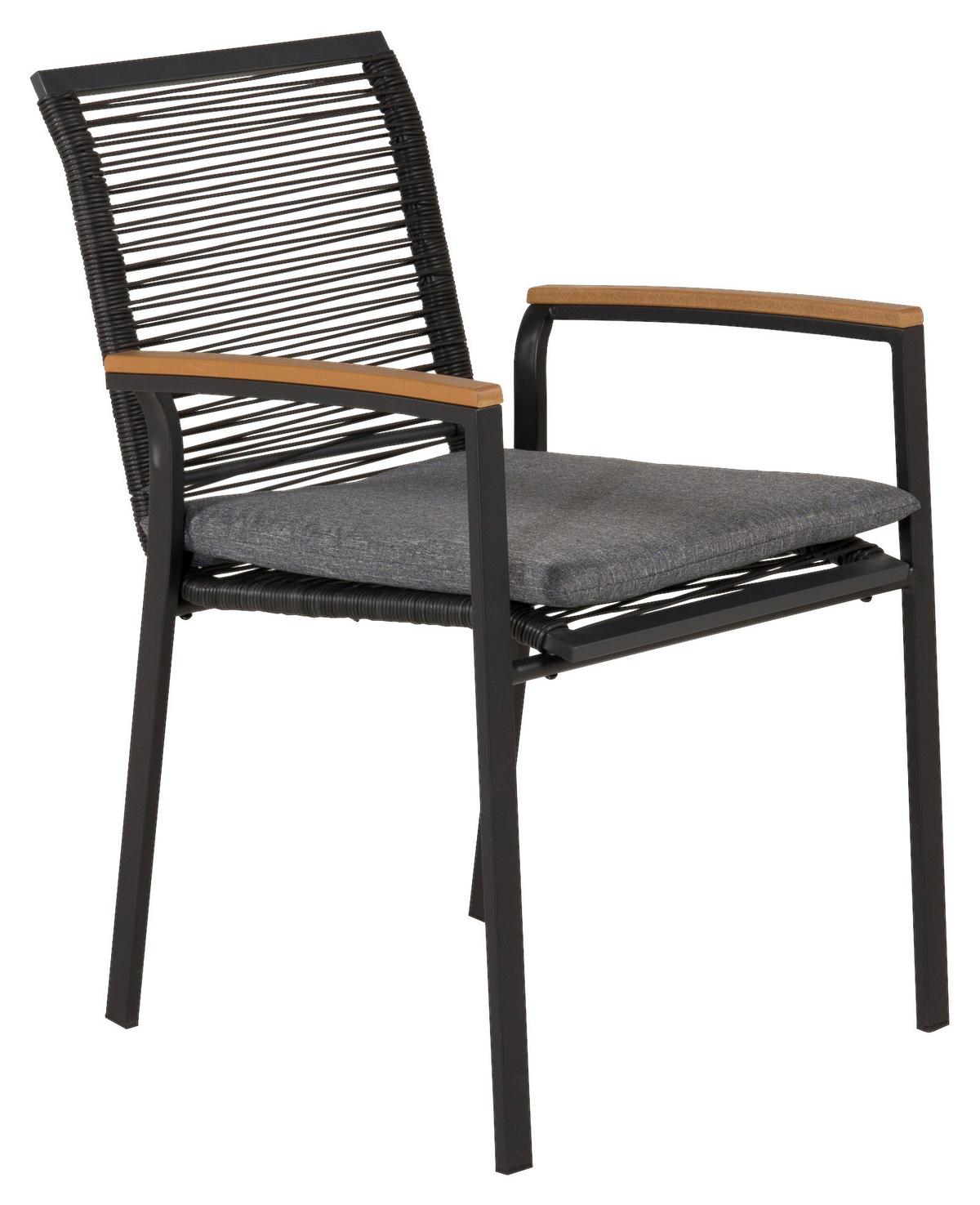 Gartensessel Stapelbar Dallas Stahl - Schwarz/Akaziefarben, KONVENTIONELL, Holz/Kunststoff (57/83,5/63,5cm) - Gardenson