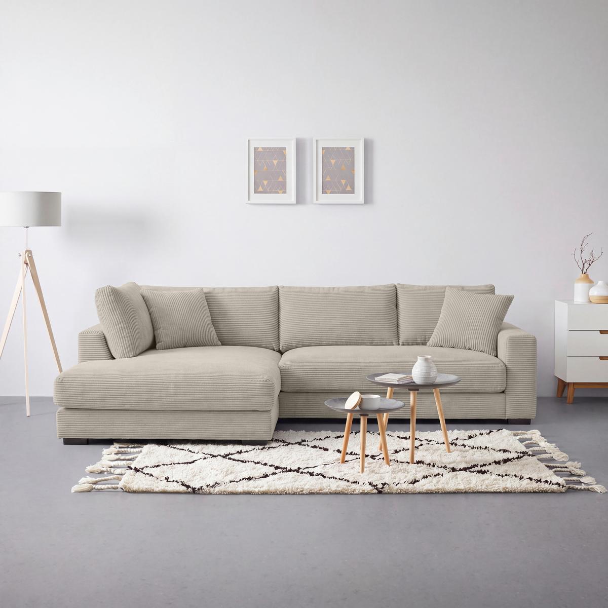 Rohová sedačka PEDRO, levá, šedohnědý manšestr - černá/šedohnědá, Moderní, textil/plast (190/300cm) - Mömax