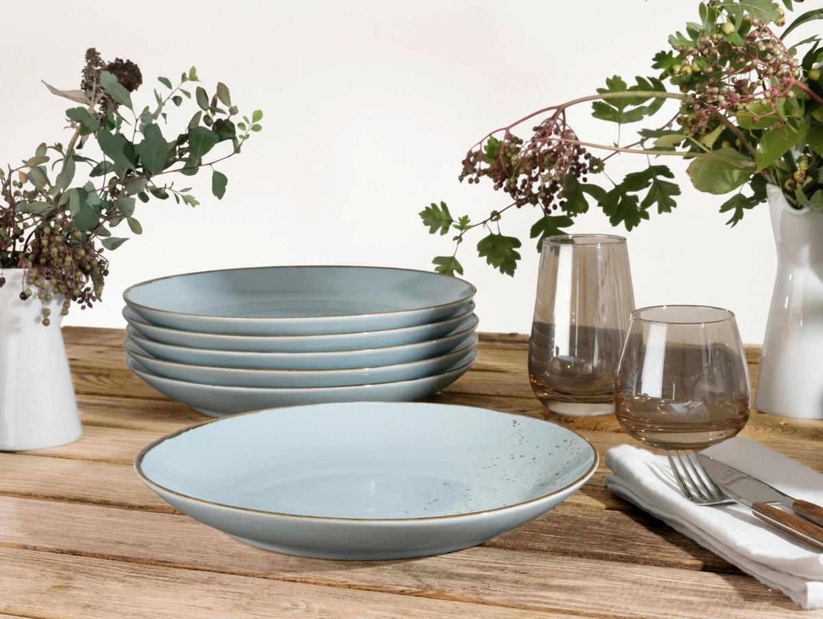 Sada mělkých talírů NATURE COLLECTION, 6-dílná - pastelově modrá, Trend, keramika (27cm) - Creatable
