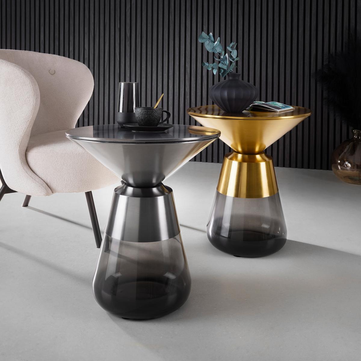 ODKLÁDACÍ STOLEK BAILY -TREND- - šedá/barvy zlata, Romantický / Rustikální, kov/sklo (48/54.5cm) - Premium Living