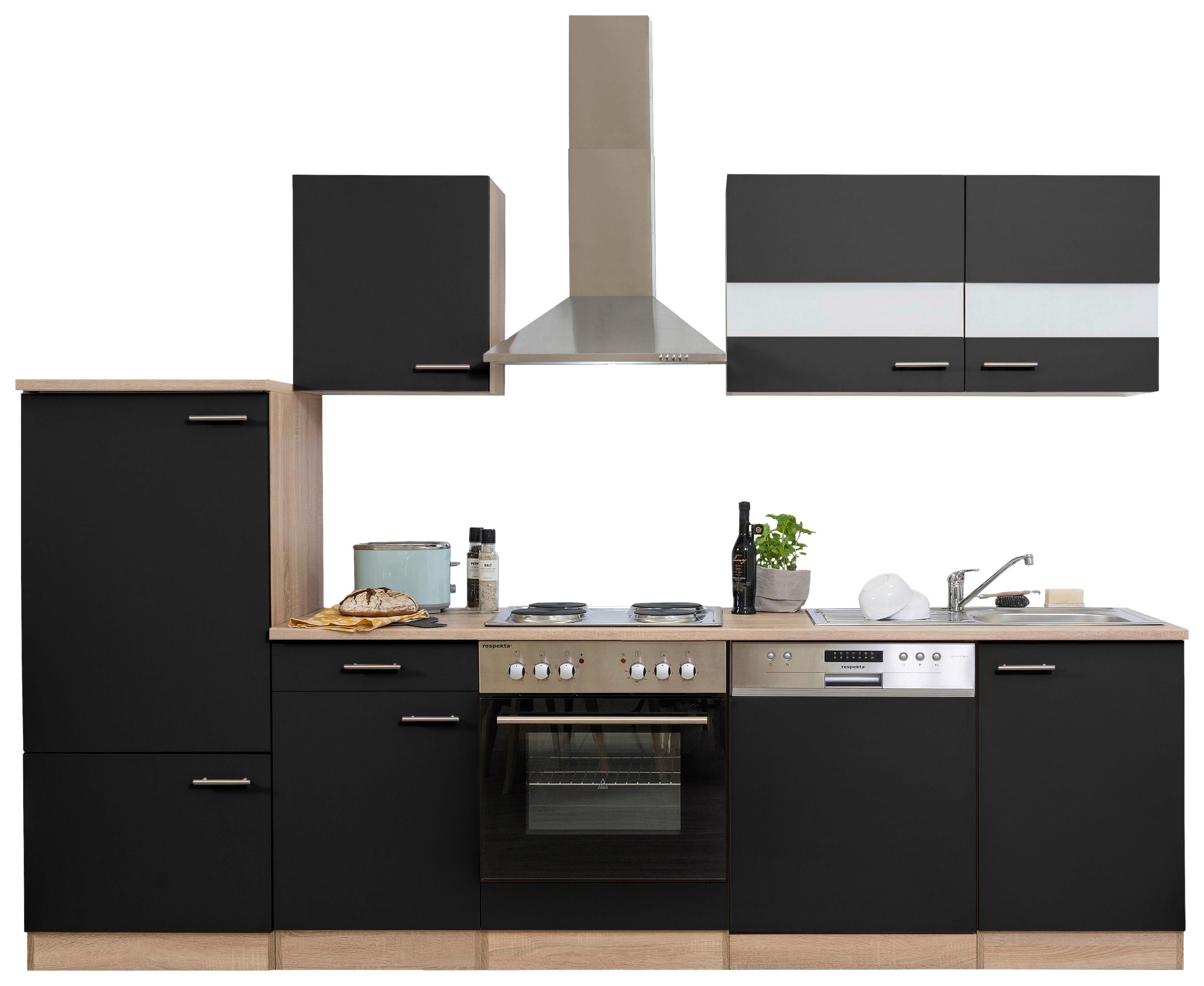 Küchenzeile ohne Geräte B: 280 cm Schwarz/Eiche Dekor - Eichefarben/Schwarz, Basics, Holzwerkstoff (280/200/60cm) - Respekta