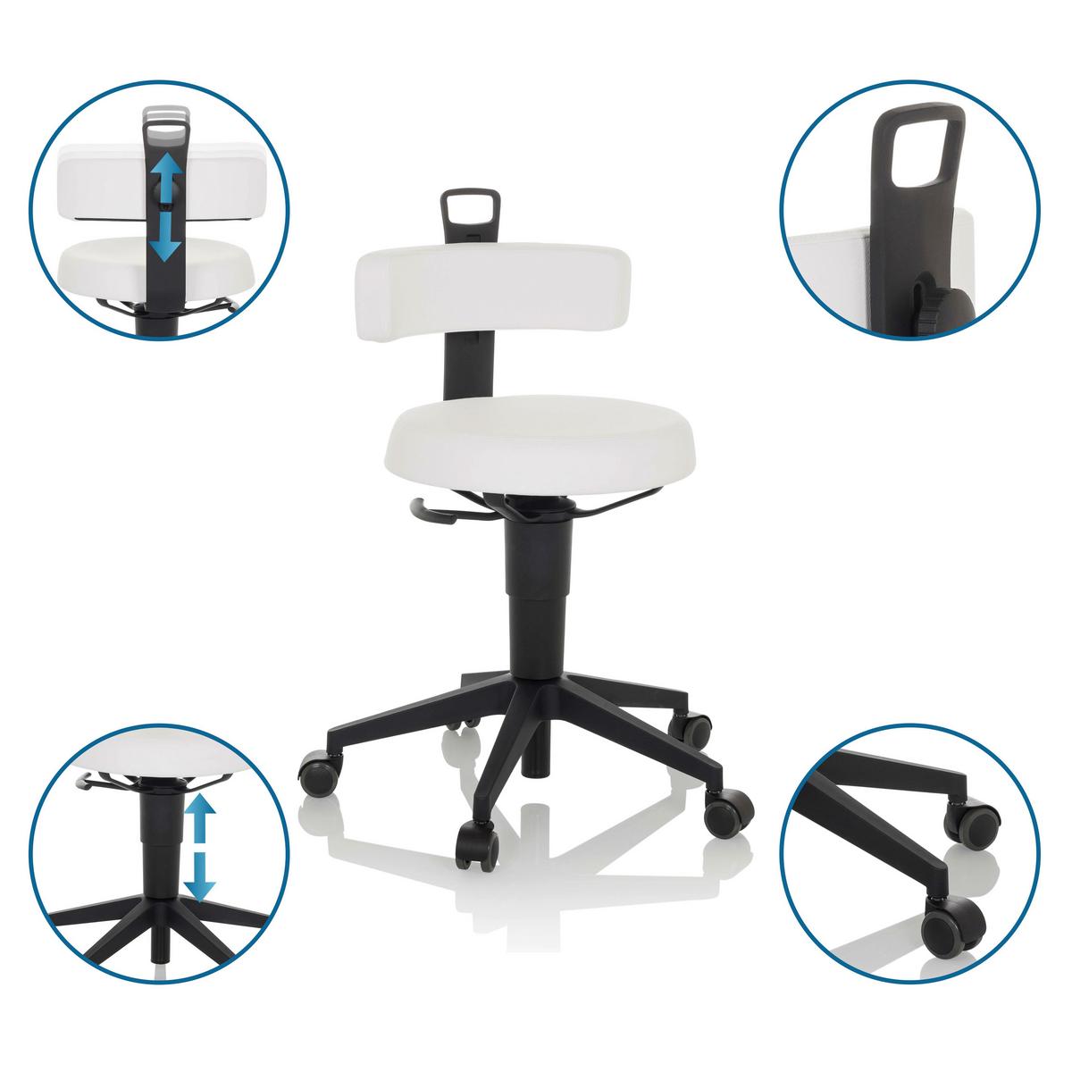 Bürohocker Top Work Flex Pu - Schwarz/Weiß, Basics, Leder/Kunststoff (40/74-86/46cm) - MID.YOU