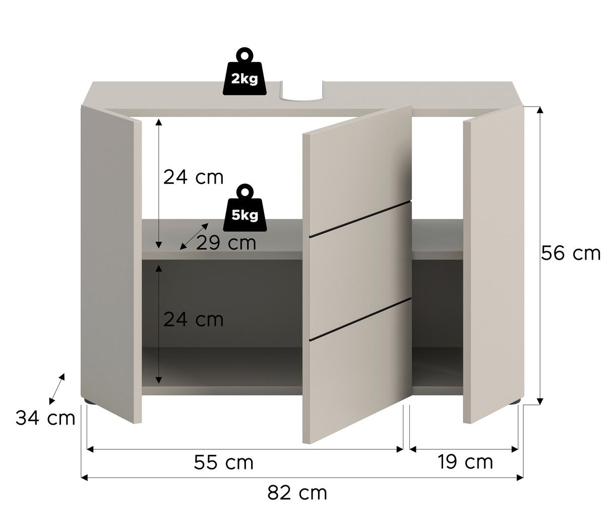 Waschbeckenunterschrank Vira Kaschmir B: 82 Cm - Kaschmir/Schwarz, MODERN, Holzwerkstoff (82/56/34cm) - MID.YOU