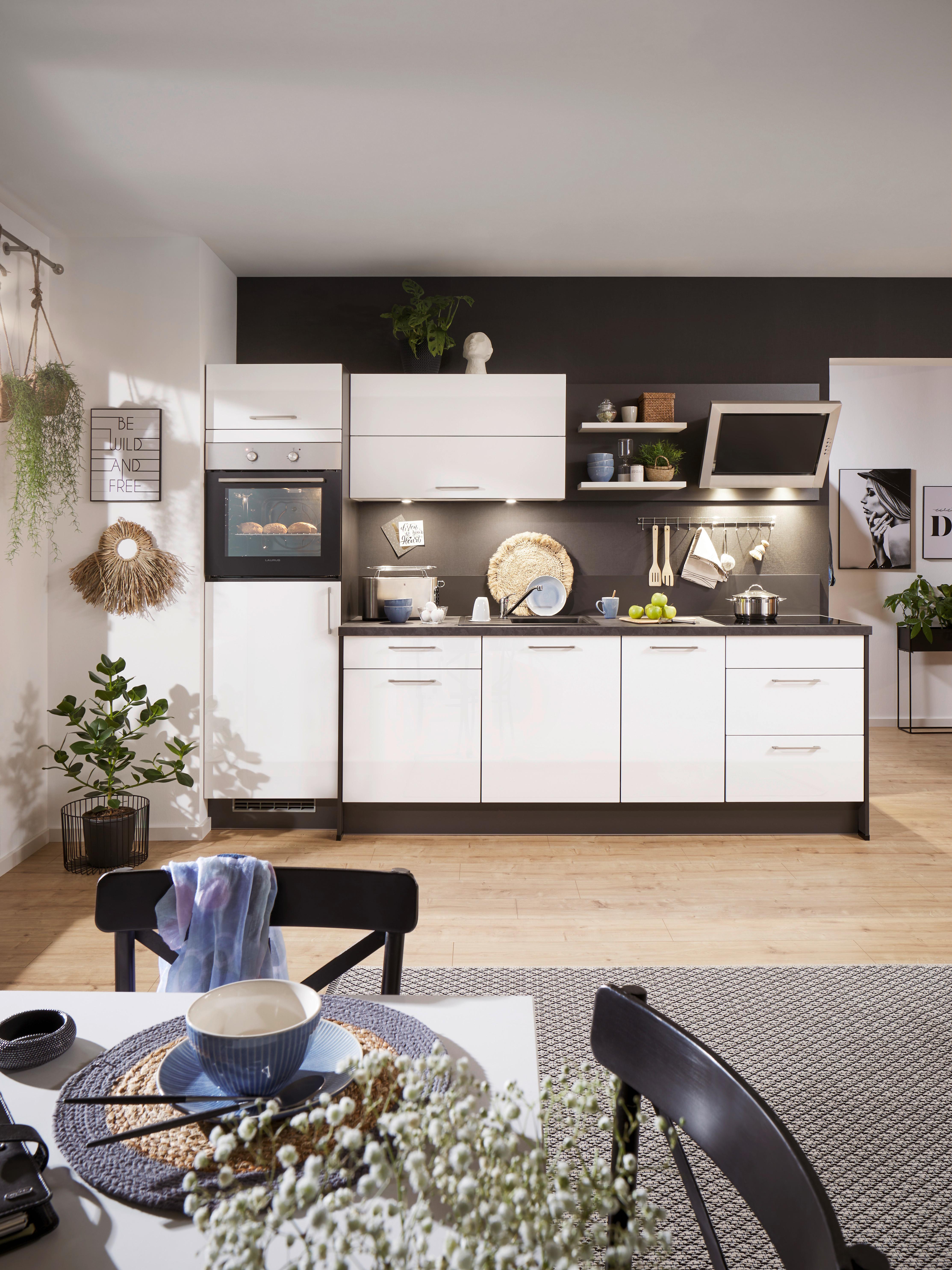 Küchenzeile Pn220 mit Geräten B: 285 cm Weiß - Weiß Hochglanz/Weiß, MODERN, Holzwerkstoff (285cm) - Pino