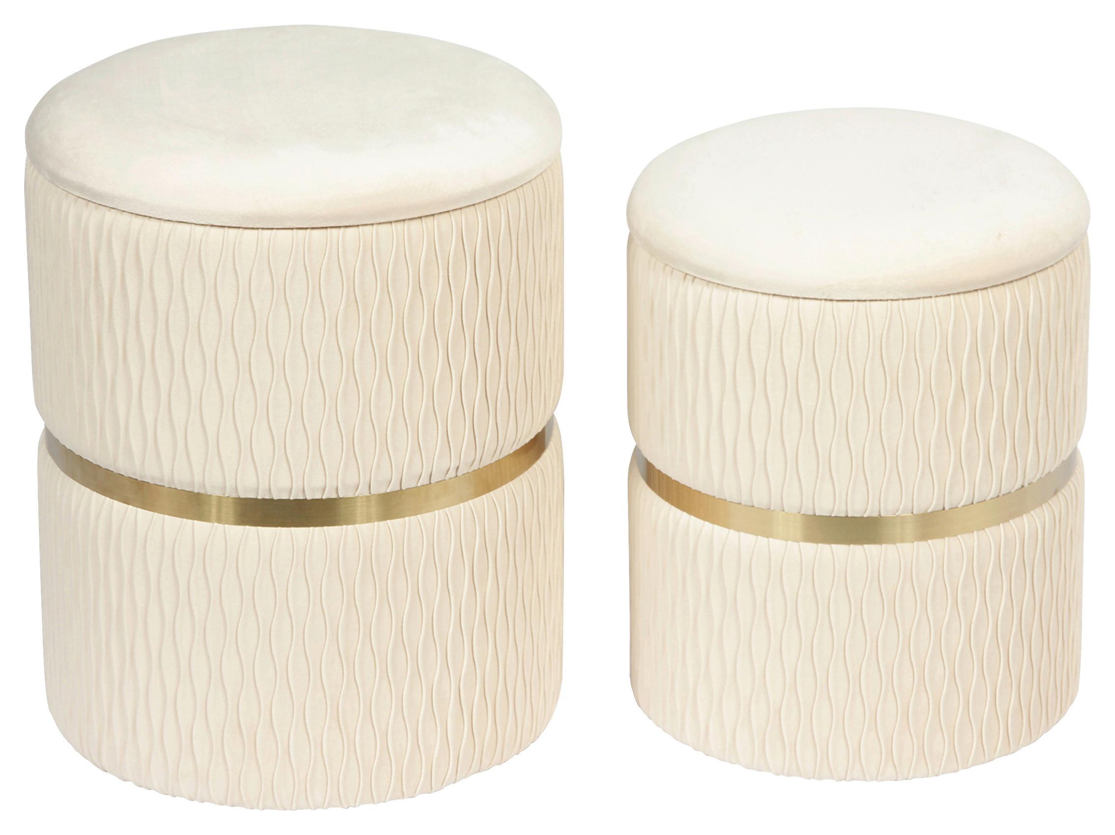 Hockerset Milas 100 2-Teilig Creme D: 36/31,5 cm - Goldfarben/Creme, KONVENTIONELL, Textil/Metall (31,5/36/38/44/31,5/36cm) - Kayoom