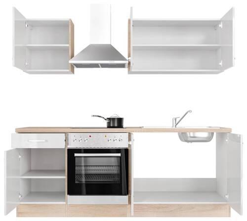 Küchenblock Valero Sonoma Eiche/Weiß B: 210 cm - Weiß Hochglanz/Sonoma Eiche, MODERN, Holzwerkstoff (210cm) - FlexWell