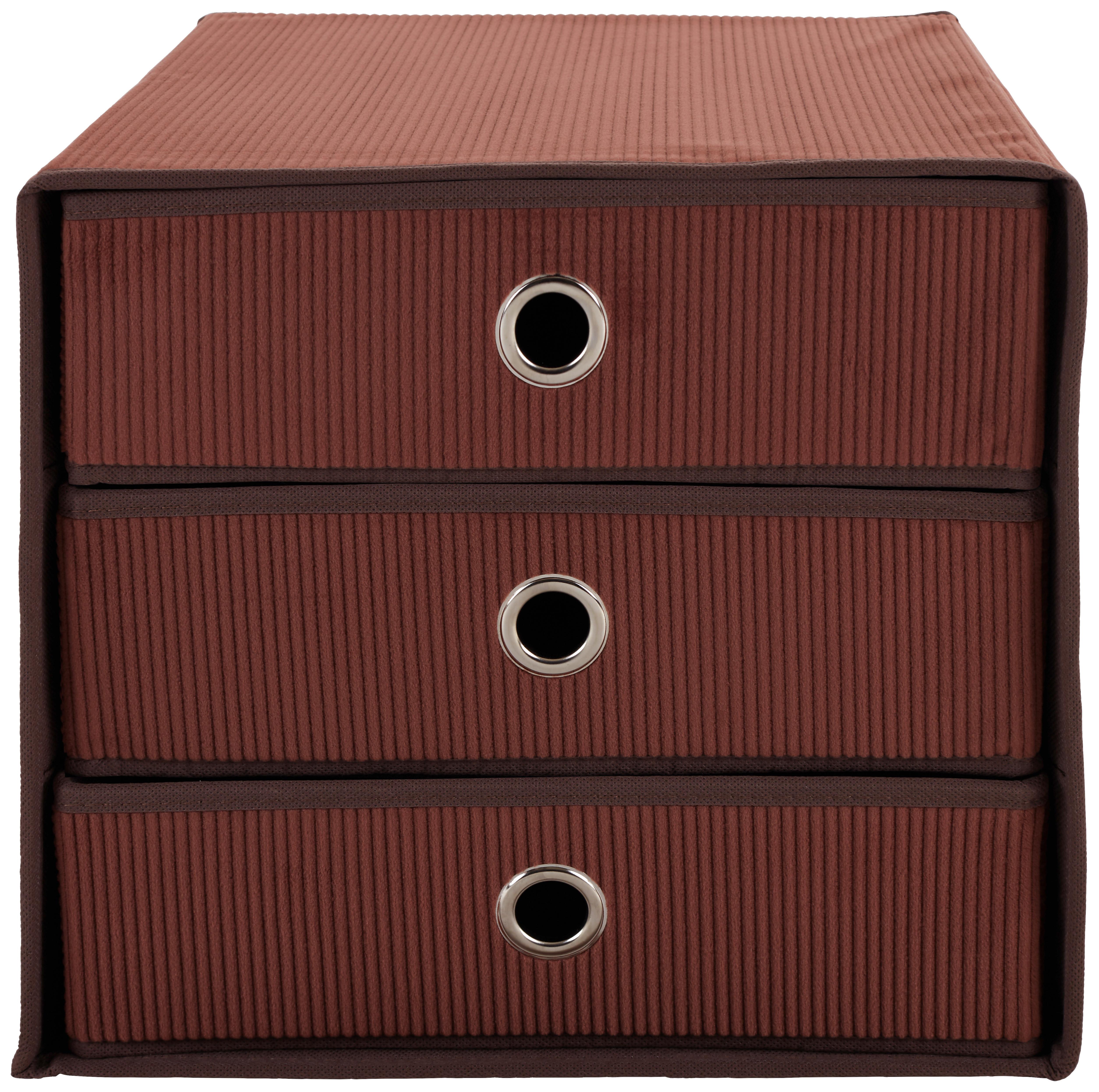 Schubladenbox Lisa New Braun Kord 3 Laden mit Grifflöchern - Braun, MODERN, Karton/Textil (32/31,5/32cm)