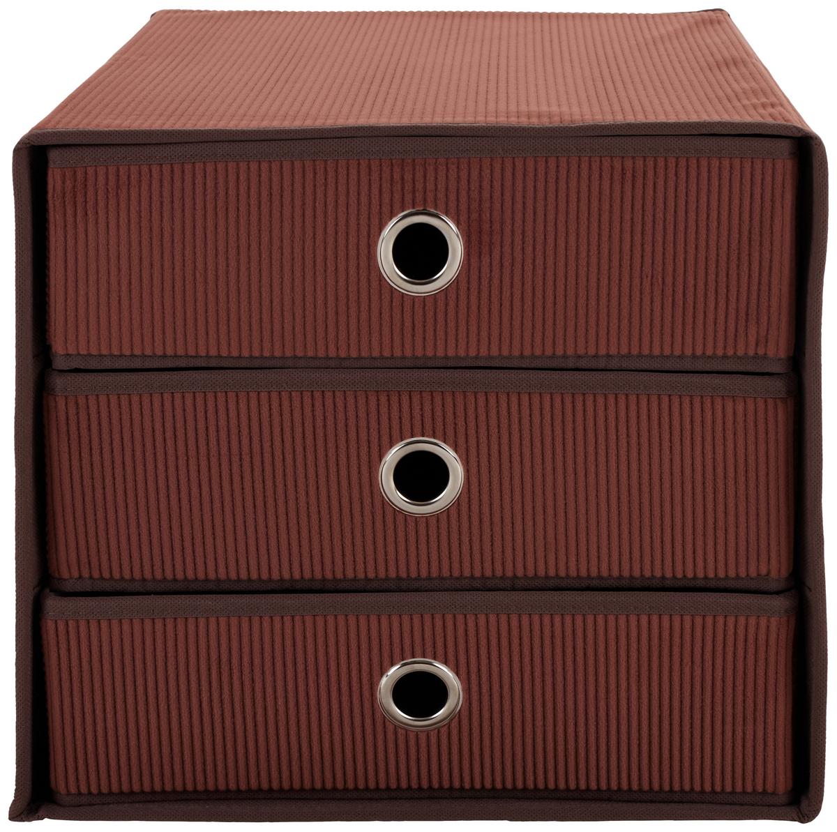 Schubladenbox Lisa New Braun Kord 3 Laden mit Grifflöchern - Braun, MODERN, Karton/Textil (32/31,5/32cm)