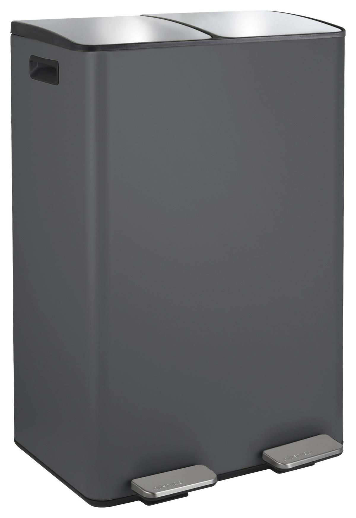 Treteimer Aliya 60l Dunkelgrau Metall Lbh: 45x30x71 Cm - Dunkelgrau/Schwarz, Basics, Kunststoff/Metall (45/30/71cm) - Spirella