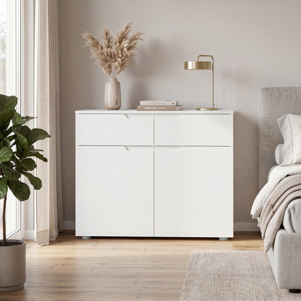 Kommode 100cm Hilton, weiß HILTON - Weiß Hochglanz/Silberfarben, MODERN, Holzwerkstoff (100/81,4/40cm)